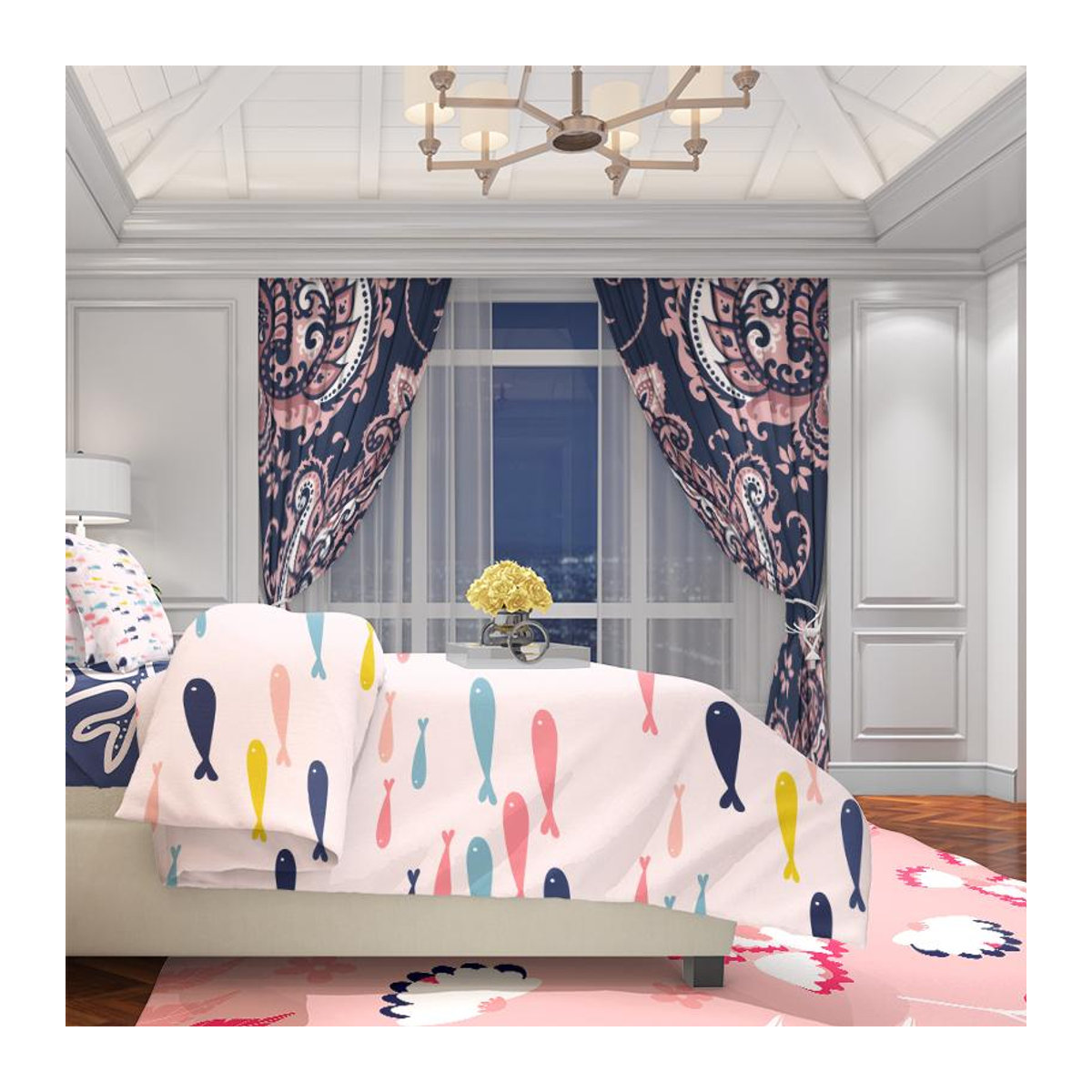 Tonnika Chen Vorhang-Set mit abstraktem Muster aus Polyester, Multicolor, B: 100 cm, H: 70 cm - Bild 1
