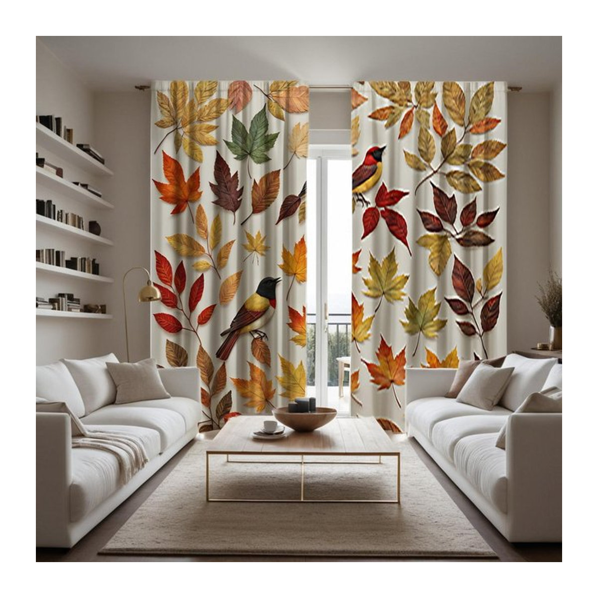 Tonnika Chen Vorhang Set mit Ahornblatt-Print in Gelb, 2er-Set aus Polyester, Breite: 100 cm, Höhe: 70 cm - Bild 1