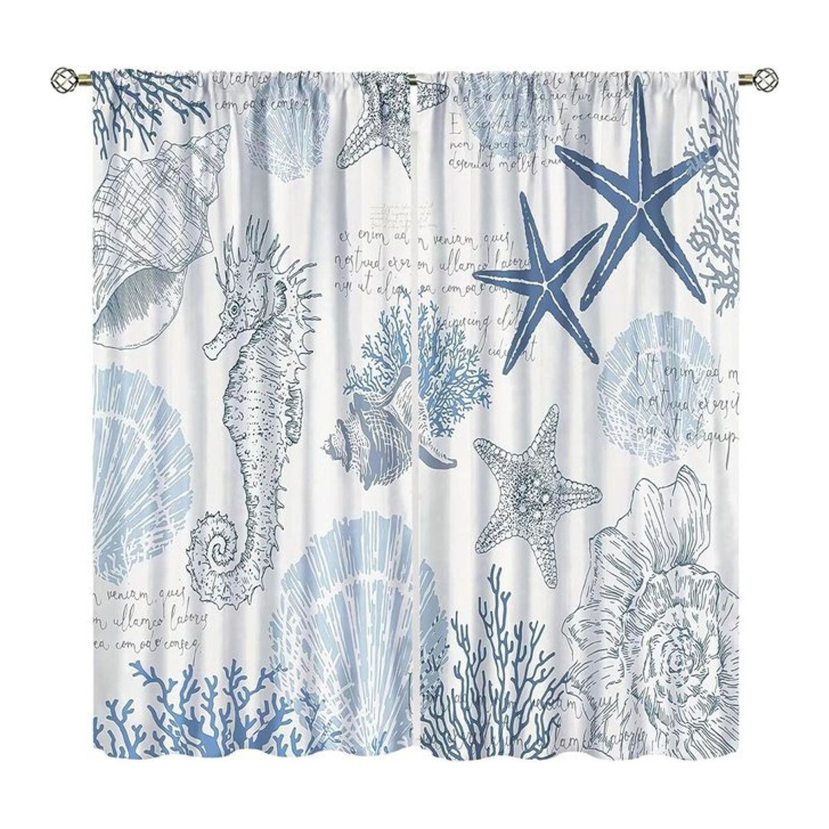 Tonnika Chen Vorhänge im Vintage-Design mit Seesternen und Muscheln, transparentes Voile, Set aus 2 Stück, Breite: 100 cm, Höhe: 70 cm - Bild 1