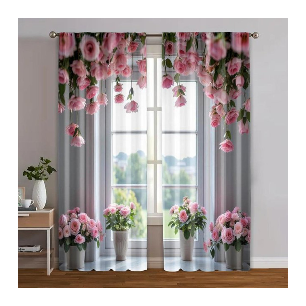 Tonnika Chen Vorhangstoff Fensterblick aus Polyester, transparentes Voile Gardinen-Set, Breite: 100 cm, Höhe: 70 cm - Bild 1