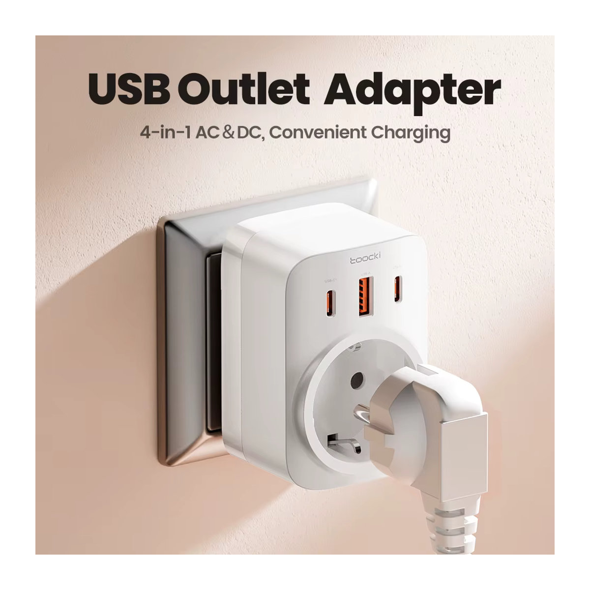 Toocki 4-in-1 Steckdosen-Extender Universal-Adapter in Weiß mit EU/US-Stecker und AC-Steckdose für Zuhause und Reisen - Bild 2