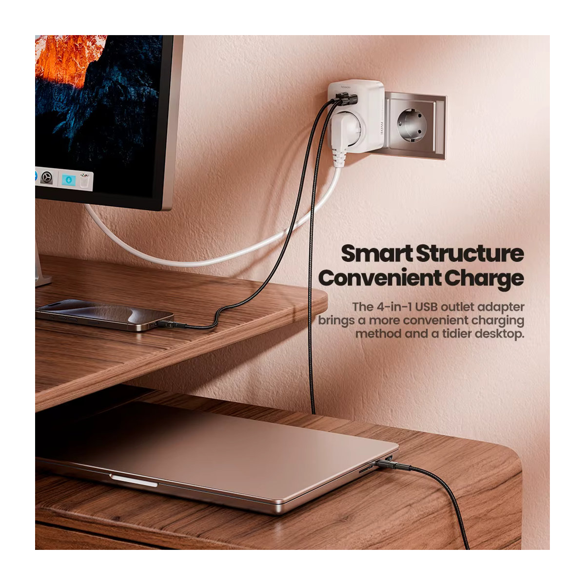 Toocki 4-in-1 Steckdosen-Extender Universal-Adapter in Weiß mit EU/US-Stecker und AC-Steckdose für Zuhause und Reisen - Bild 4