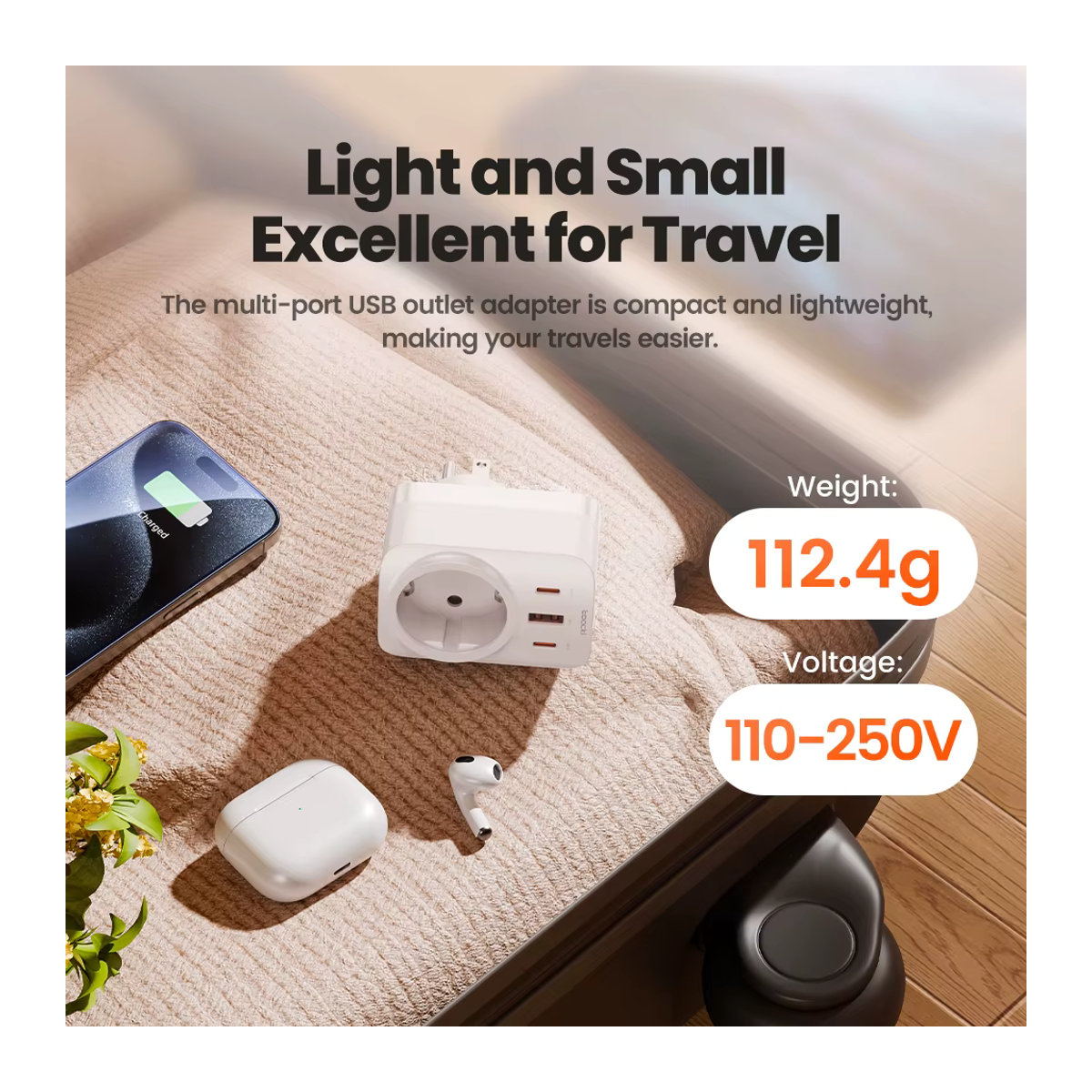 Toocki 4-in-1 Steckdosen-Extender Universal-Adapter in Weiß mit EU/US-Stecker und AC-Steckdose für Zuhause und Reisen - Bild 6
