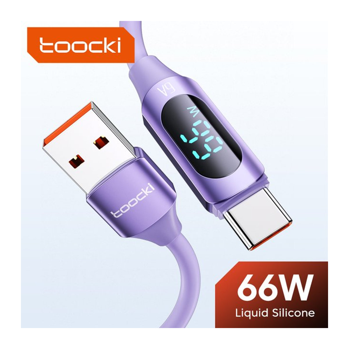 Toocki USB-zu-USB-C-Kabel mit Digitalanzeige 6A 66 W in Rosa und Lila - Bild 1