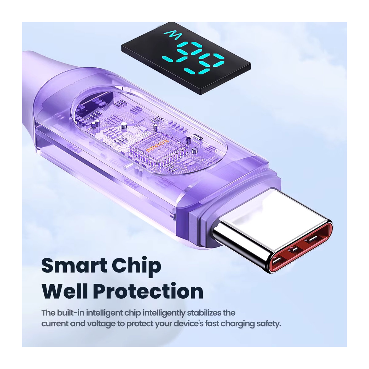 Toocki USB-zu-USB-C-Kabel mit Digitalanzeige 6A 66 W in Rosa und Lila - Bild 2