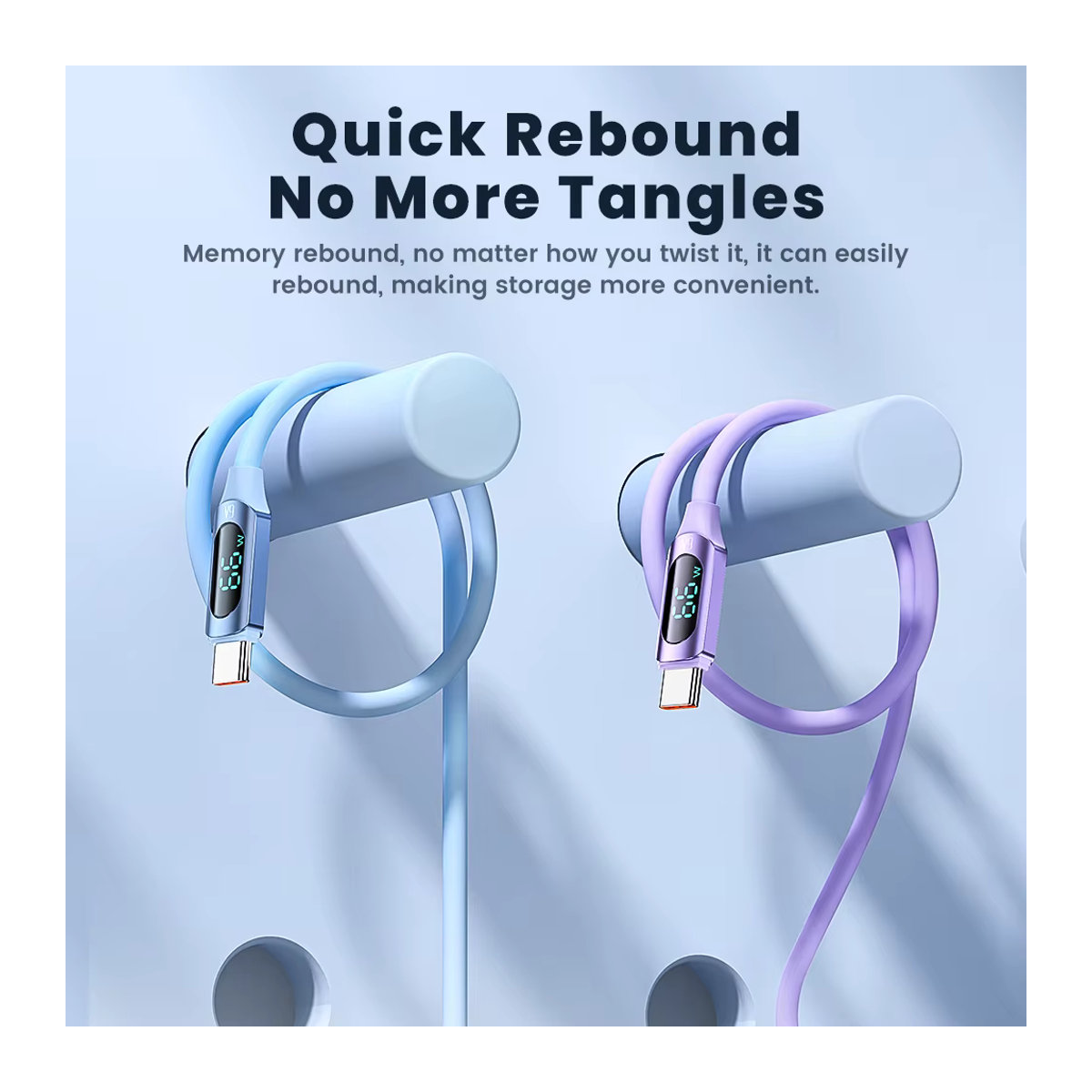 Toocki USB-zu-USB-C-Kabel mit Digitalanzeige 6A 66 W in Rosa und Lila - Bild 3