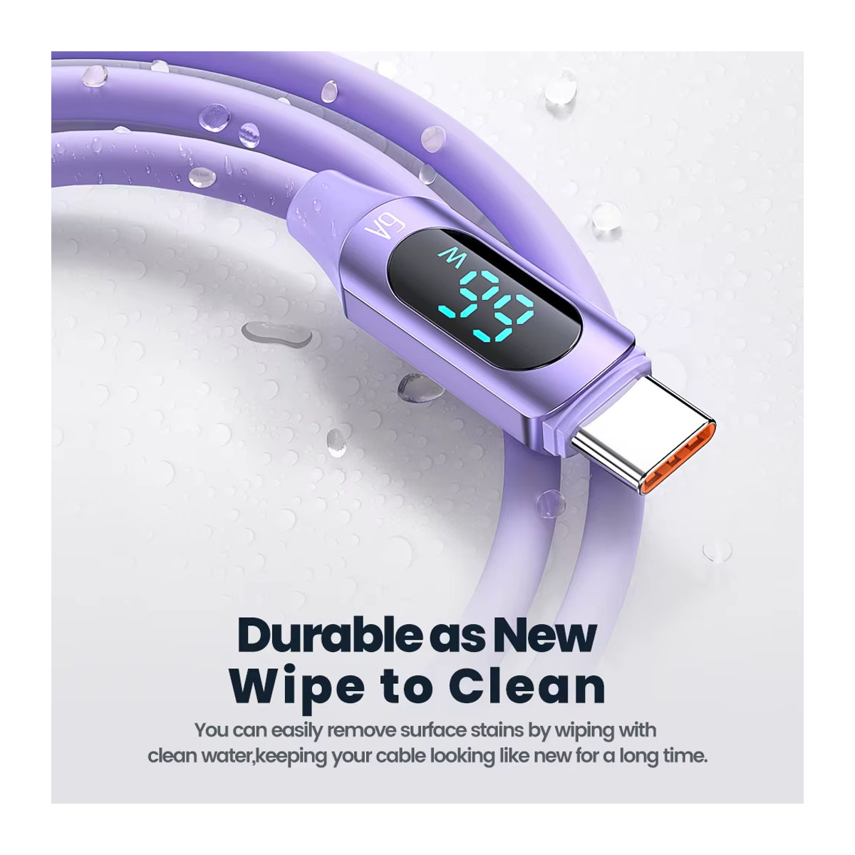 Toocki USB-zu-USB-C-Kabel mit Digitalanzeige 6A 66 W in Rosa und Lila - Bild 5