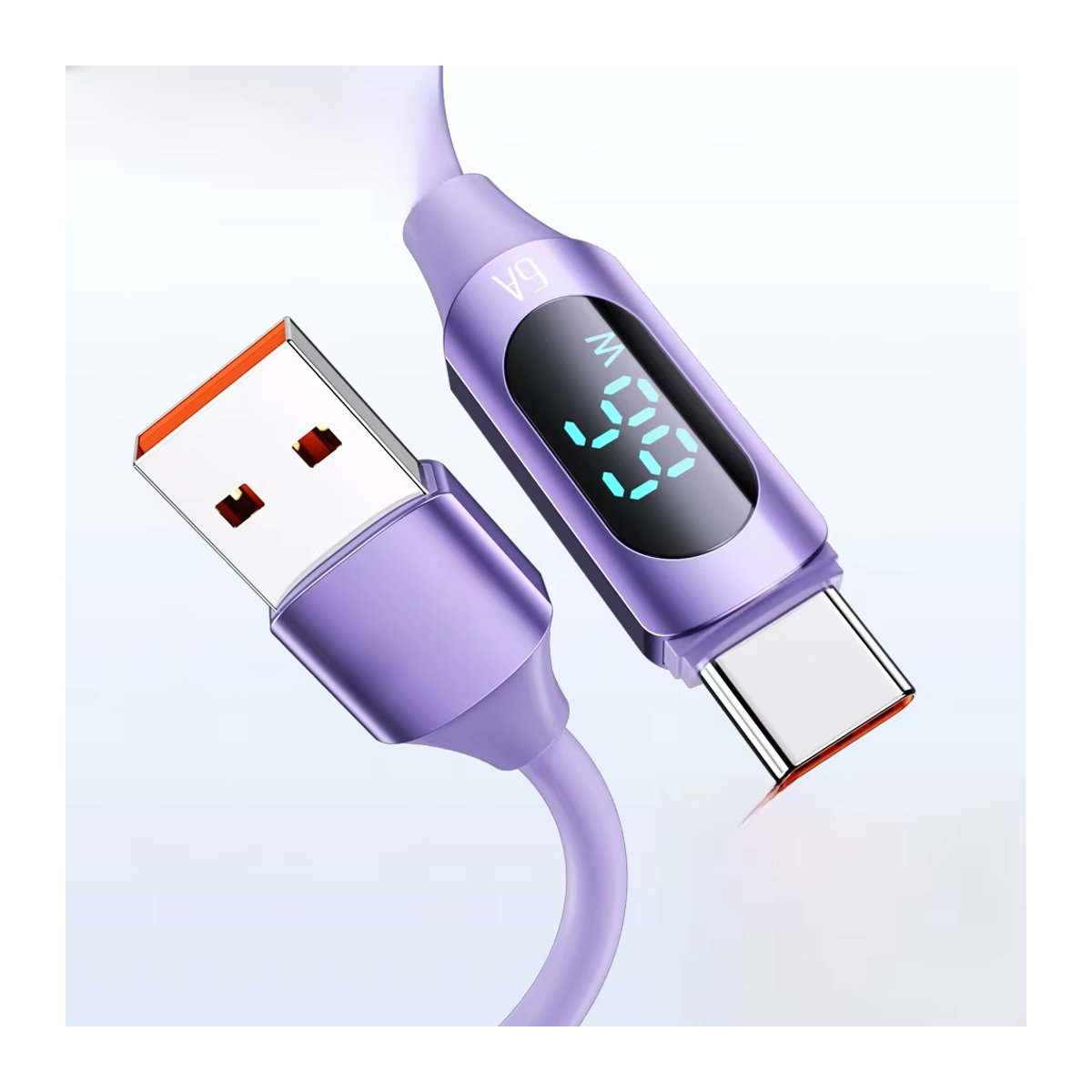 Toocki USB-zu-USB-C-Kabel mit Digitalanzeige 6A 66 W in Rosa und Lila - Bild 7