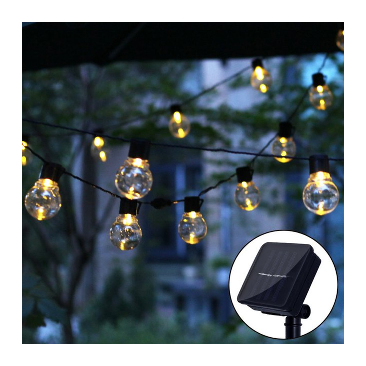 Topdii LED Solar-Lichterkette mit Kugelbirnen in Schwarz für Garten, Terrasse und Außenbereich - Bild 1