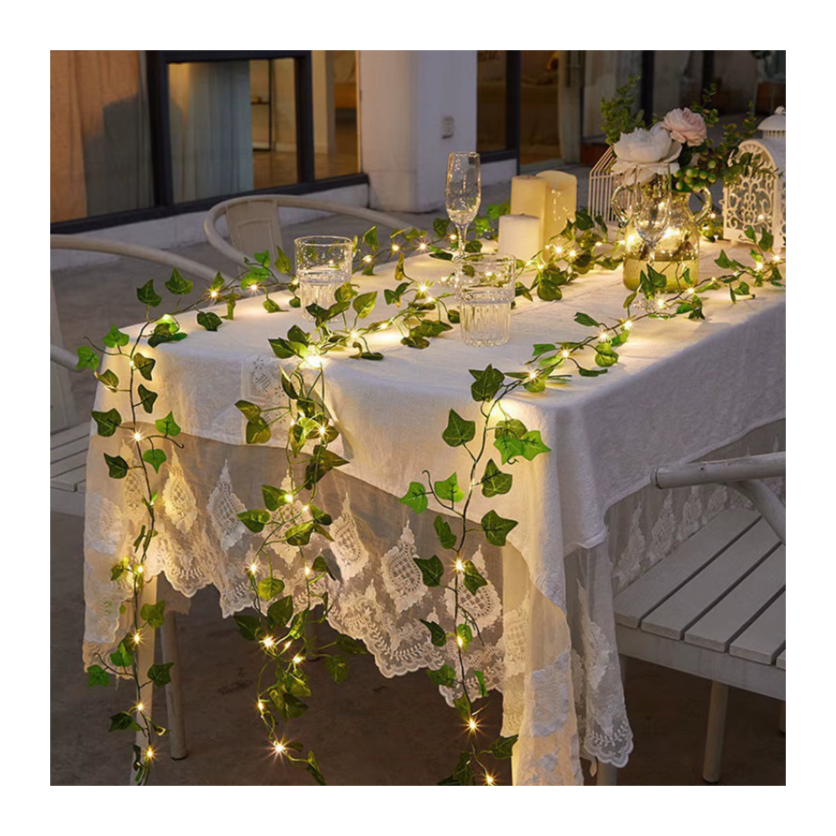 Topdii Solar Efeu Girlande mit grünen Blättern für Garten, Terrasse und Hochzeit - Bild 4