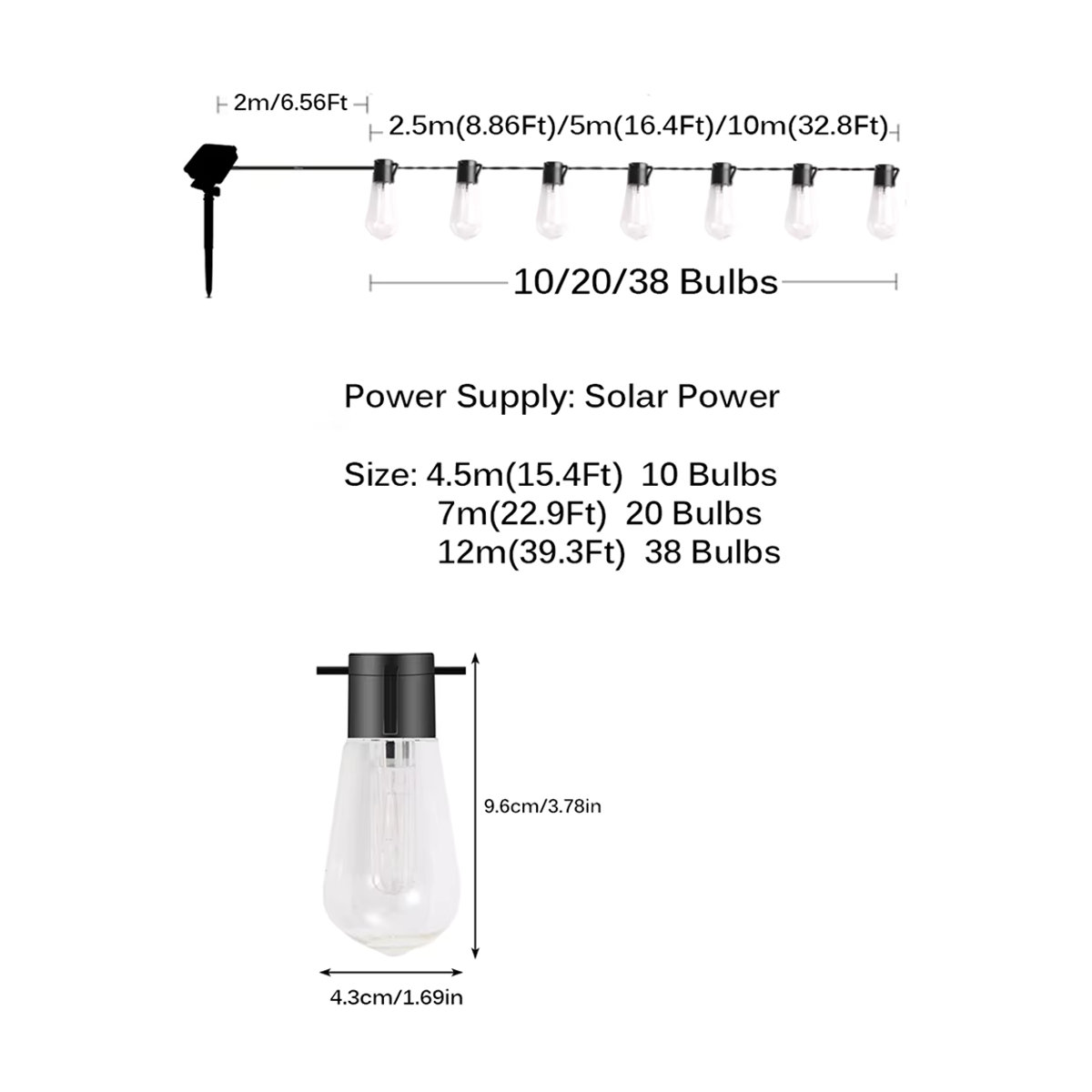 Topdii Solar LED Lichterkette mit Glühbirnen in Warmweiß für Outdoor und Garten wasserdicht - Bild 2