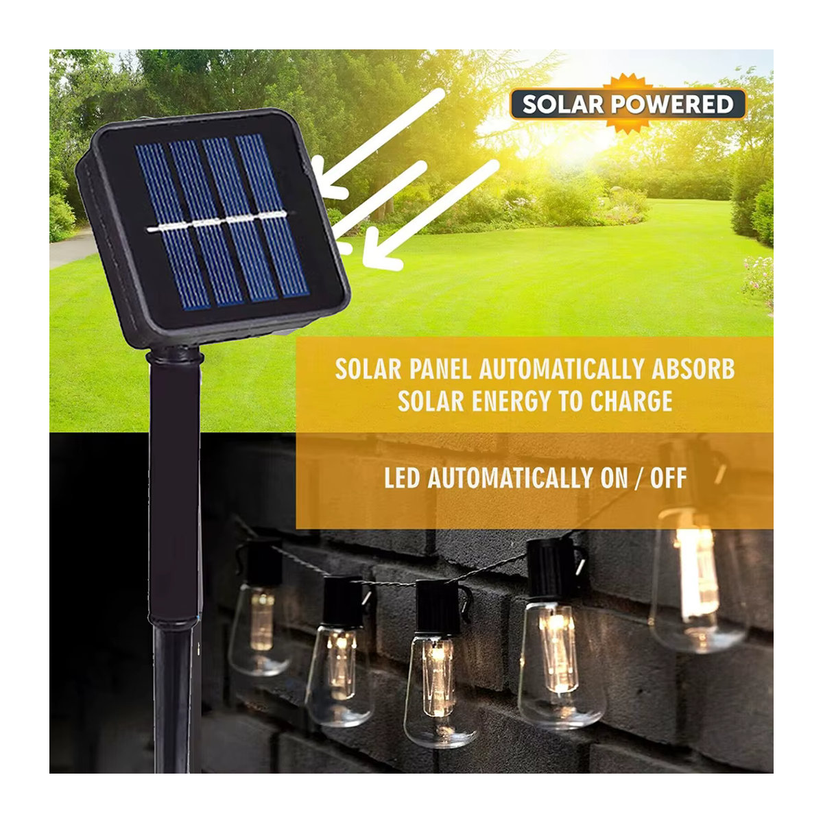 Topdii Solar LED Lichterkette mit Glühbirnen in Warmweiß für Outdoor und Garten wasserdicht - Bild 3