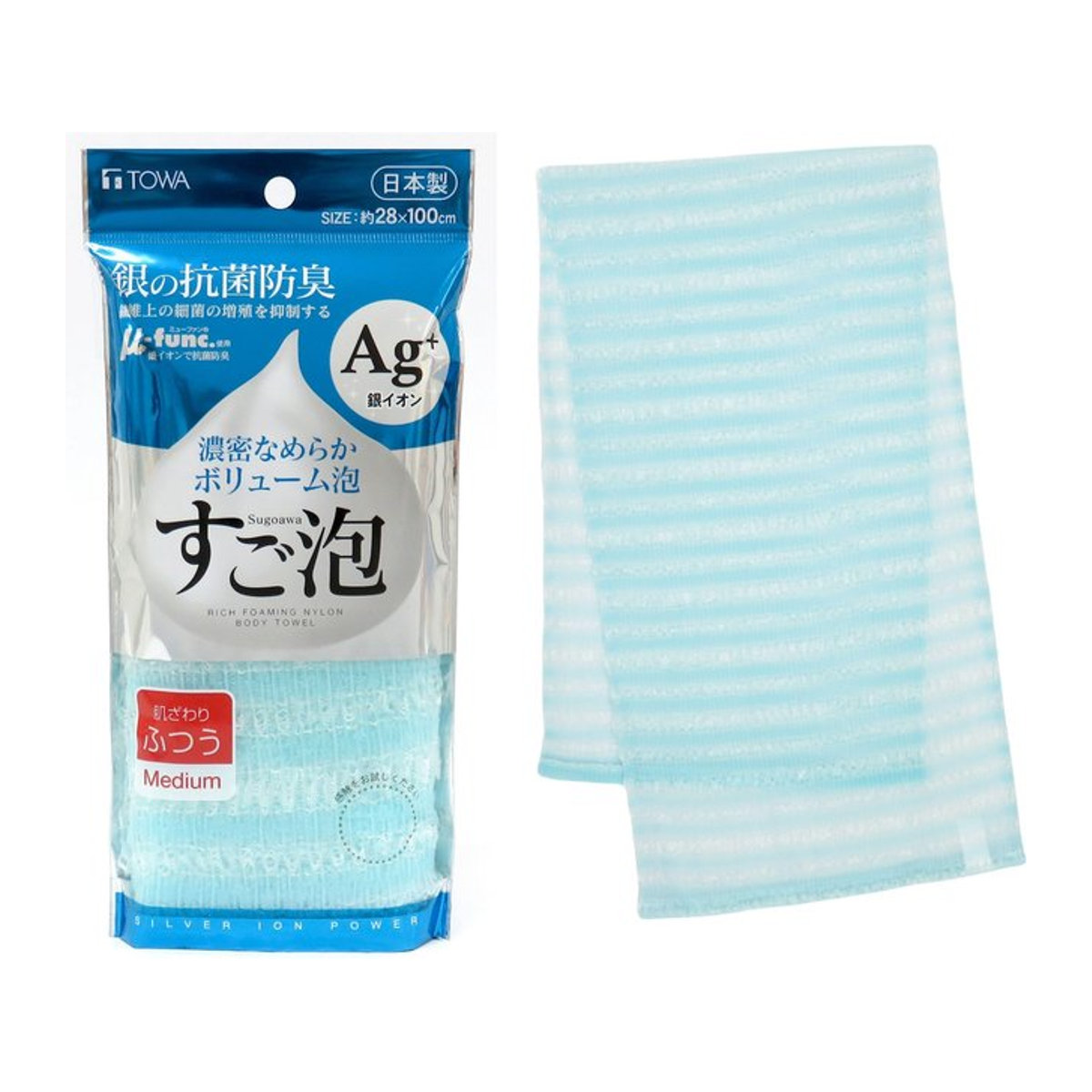 Towa Sangyo Antibakterielles Silber-Nylon-Körperhandtuch in Blau, Größe Mittel - Bild 1
