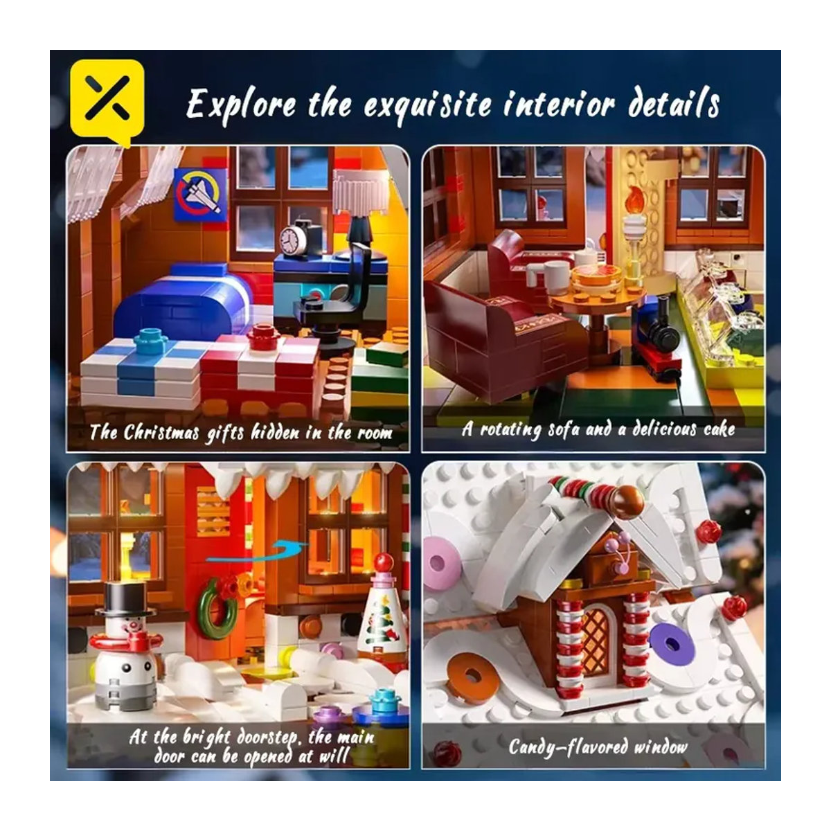 TOYLINX Weihnachts-Lebkuchenhaus DIY-Bausatz mit LED-Leuchten, mehrfarbiges Kunststoff-Modell für Kinder und Erwachsene - Bild 2