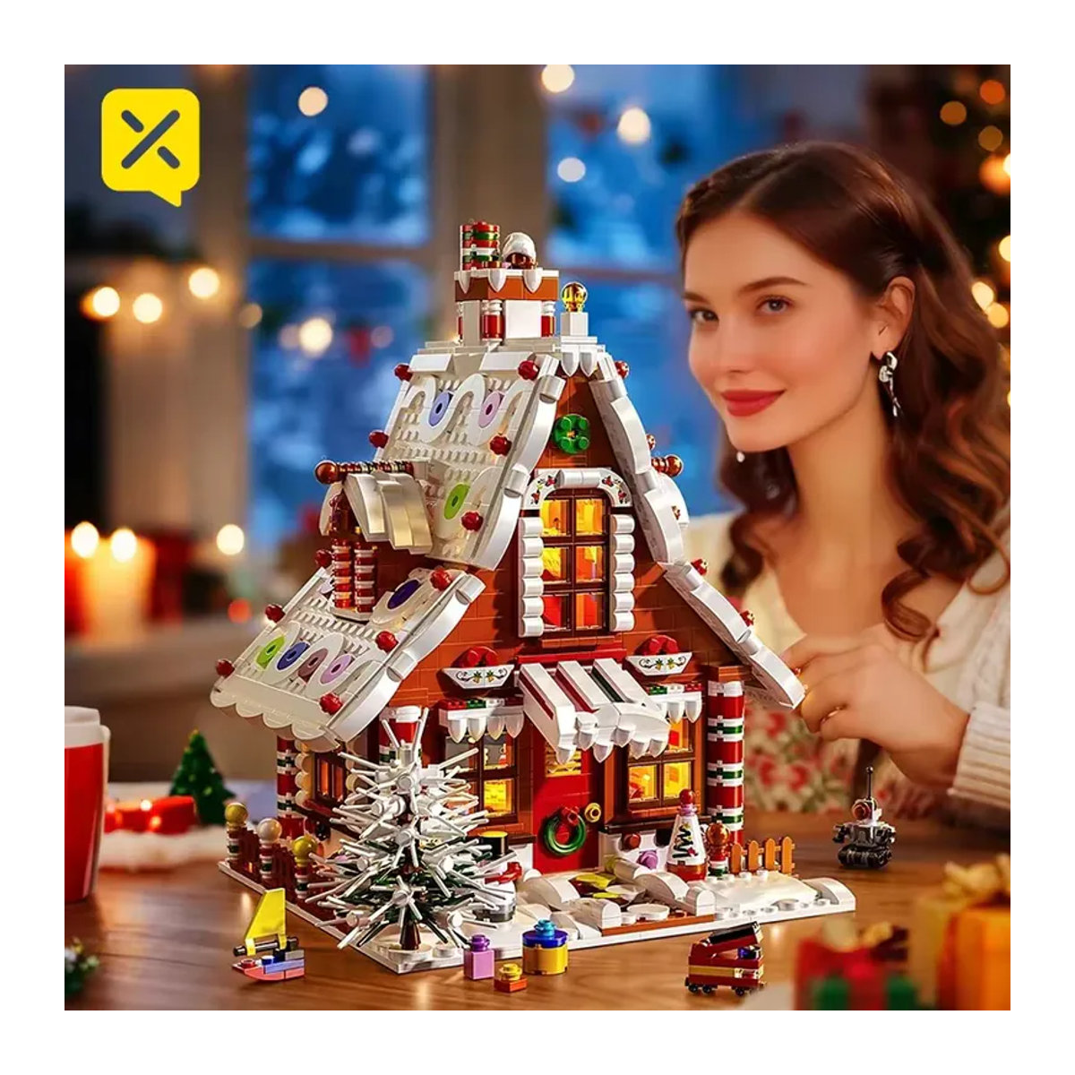 TOYLINX Weihnachts-Lebkuchenhaus DIY-Bausatz mit LED-Leuchten, mehrfarbiges Kunststoff-Modell für Kinder und Erwachsene - Bild 4
