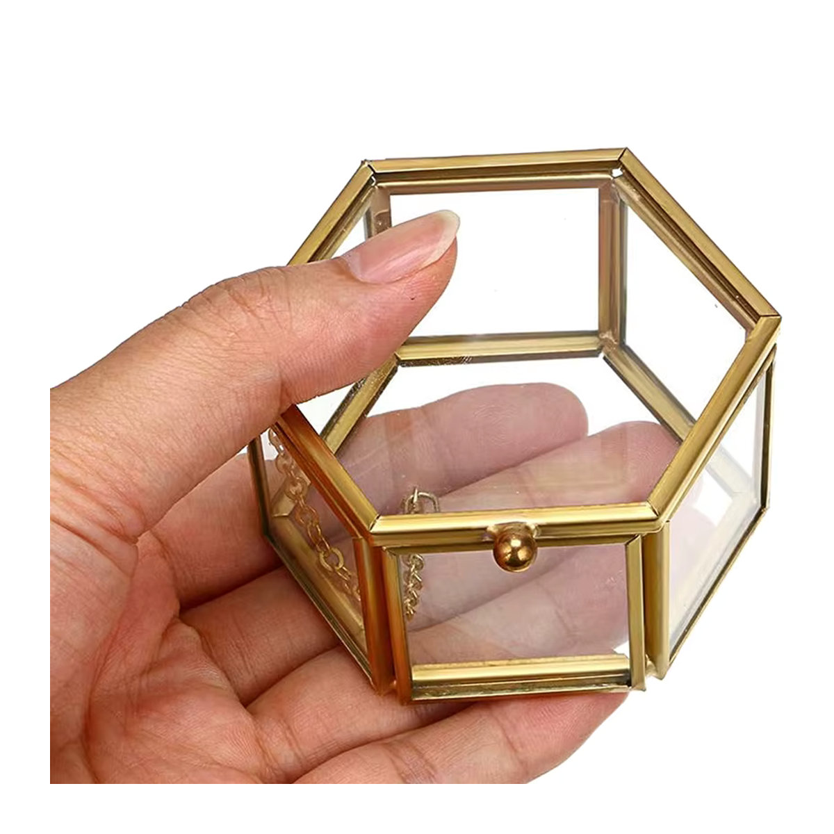 TPXCKz Schmuckbox aus Glas in Gold, sechseckige Retro-Ringbox für deine Geschenke - Bild 3