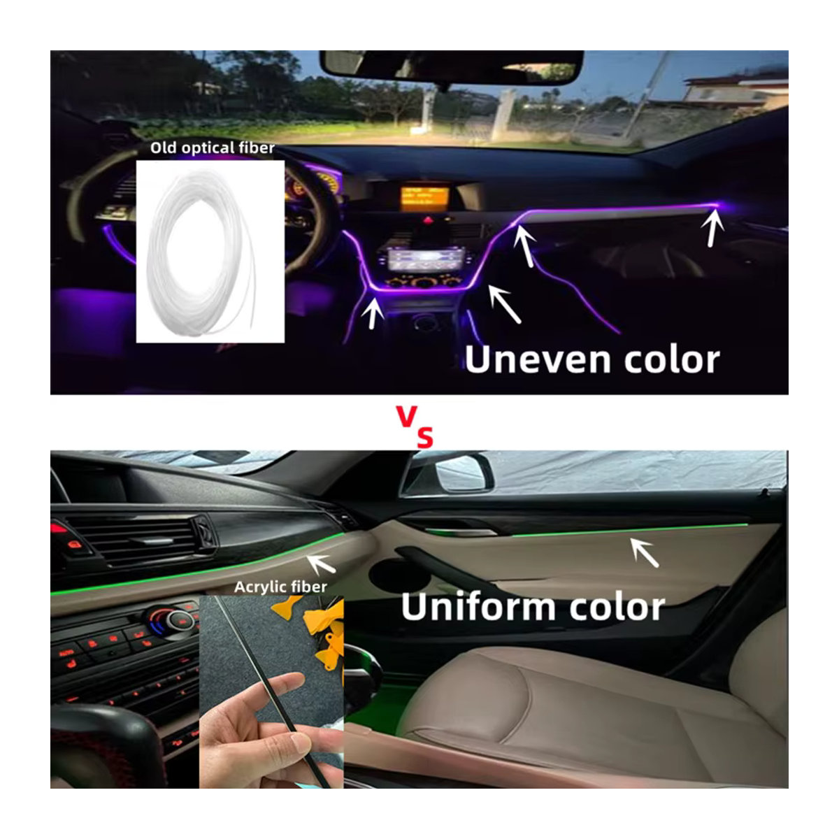 TPYCBX RGB LED Ambientebeleuchtung für das Auto mit Glasfaser und Acryl, Sound Control Atmosphäre Lampe mit 12V Zigarettenanzünder, Bunt - Bild 3