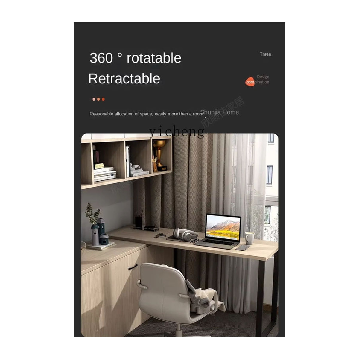 Tqh Multifunktionales Wandbett in Natur mit integriertem Schreibtisch, Kleiderschrank und Bücherregal im minimalistischen Design - Bild 5