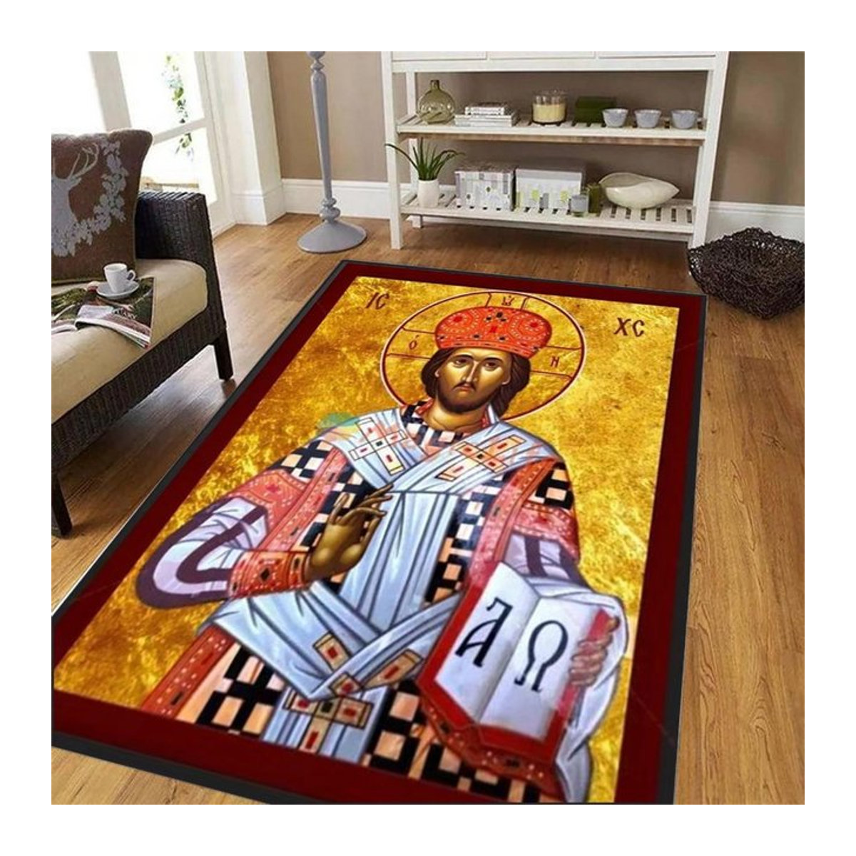 Traditioneller Teppich mit religiösem Ikonenmuster in Multicolor, B/B/H: 120 x 80 cm - Bild 1