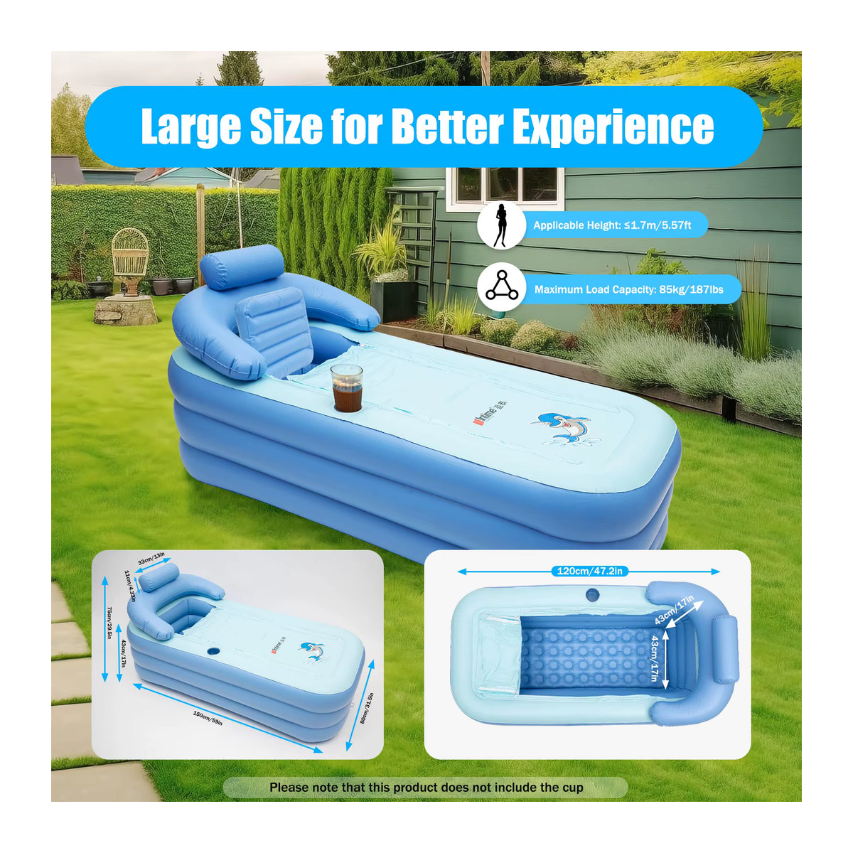 Tragbare aufblasbare Badewanne aus PVC für Erwachsene und Babys, faltbares Reise-Planschbecken und Whirlpool-Alternative - Bild 2