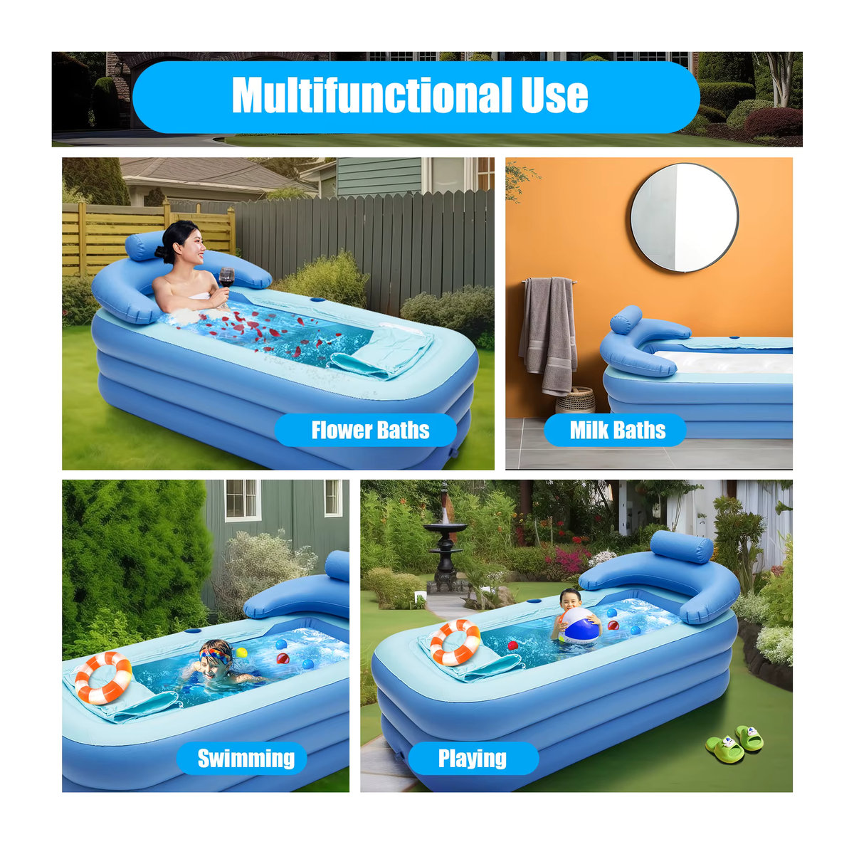 Tragbare aufblasbare Badewanne aus PVC für Erwachsene und Babys, faltbares Reise-Planschbecken und Whirlpool-Alternative - Bild 3