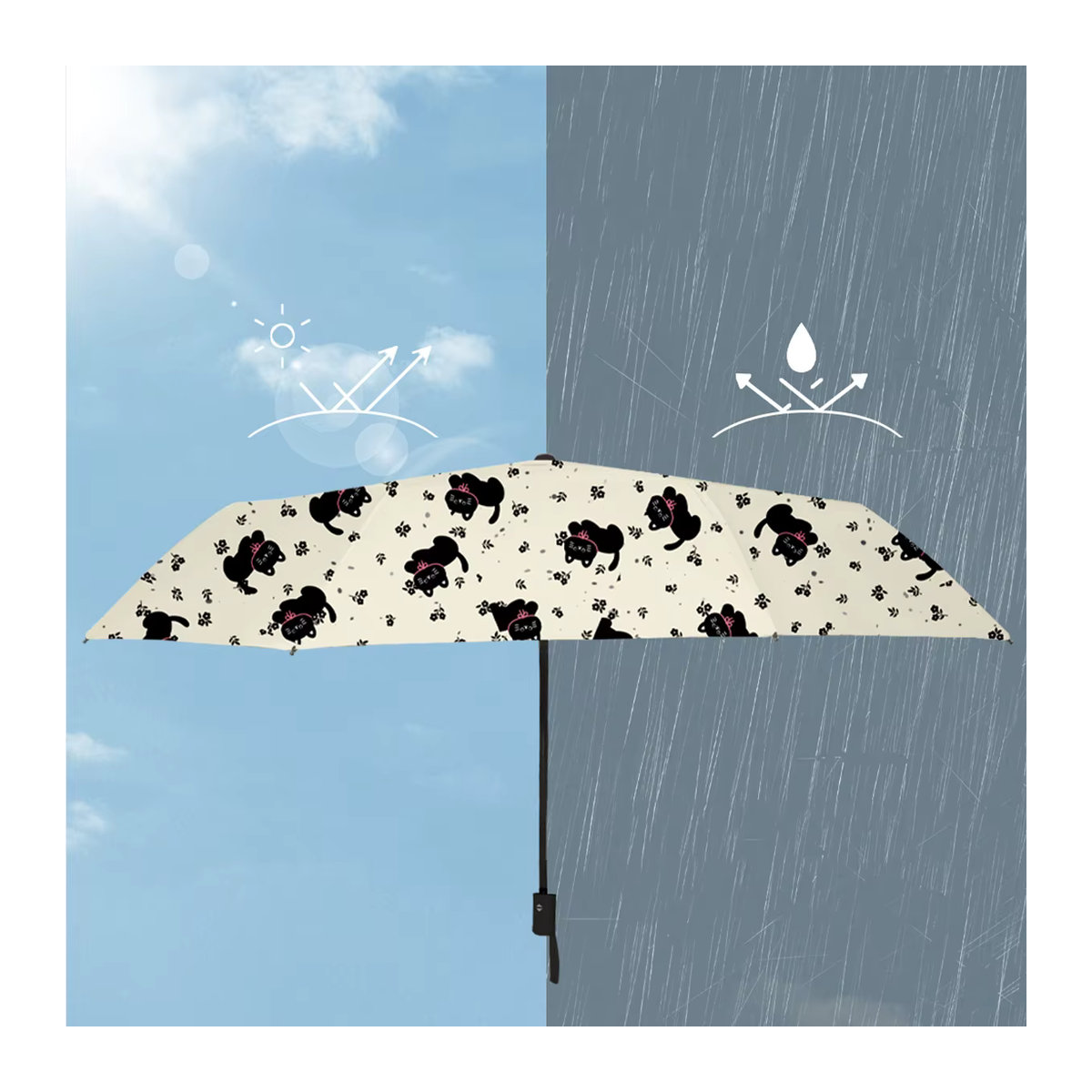 Tragbarer Klappschirm mit Katzenmotiv für Damen als UV-Schutz und Regenschirm - Bild 2