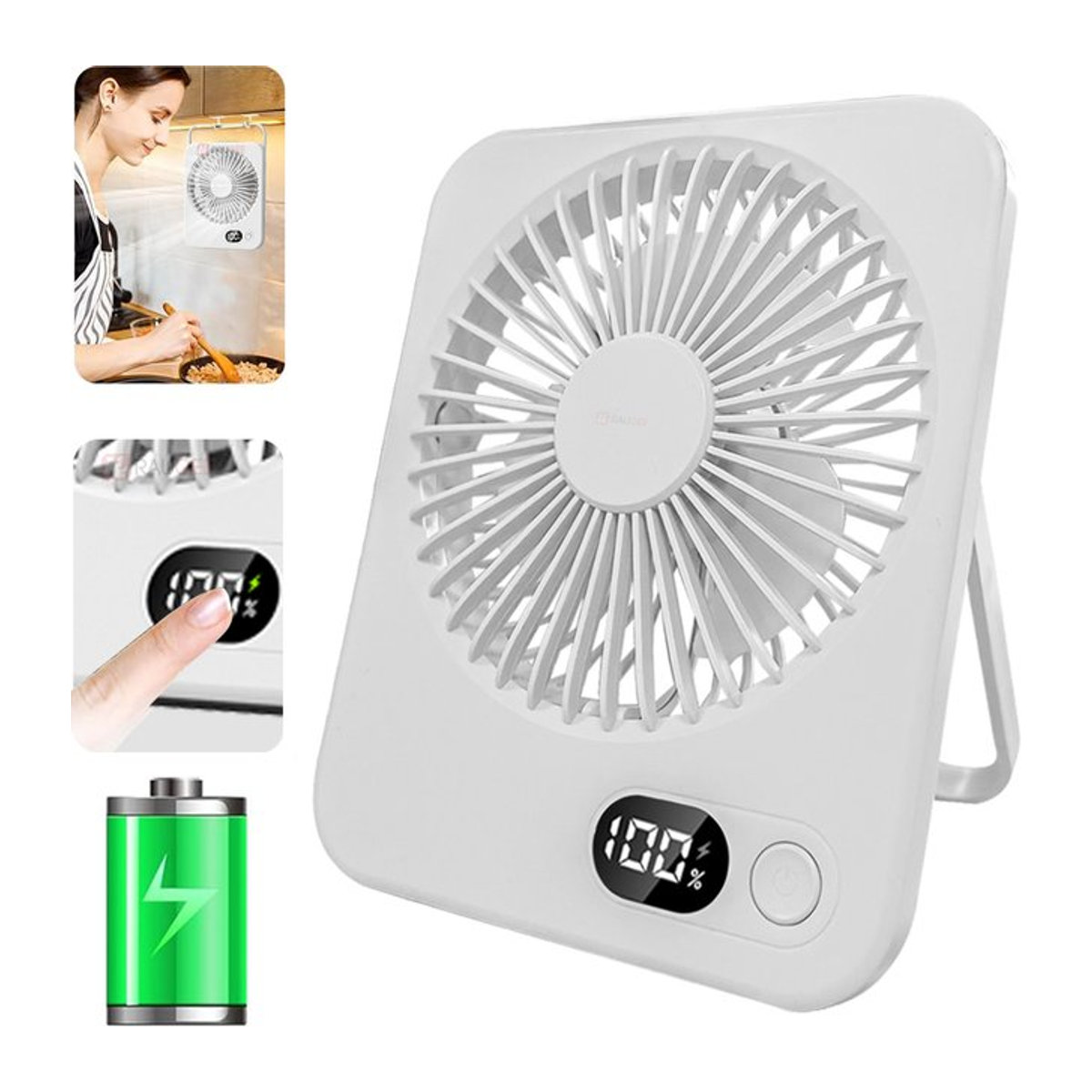 Tragbarer Mini-Tischventilator von raugee in Weiß, faltbarer USB-wiederaufladbarer Ventilator mit 5 Geschwindigkeitsstufen für Büro und Zuhause - Bild 1