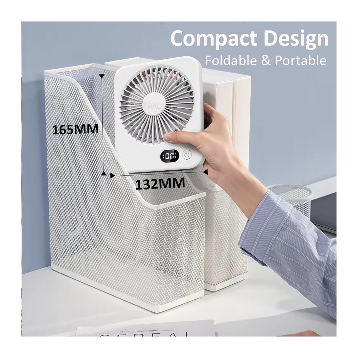 Tragbarer Mini-Tischventilator von raugee in Weiß, faltbarer USB-wiederaufladbarer Ventilator mit 5 Geschwindigkeitsstufen für Büro und Zuhause - Bild 5