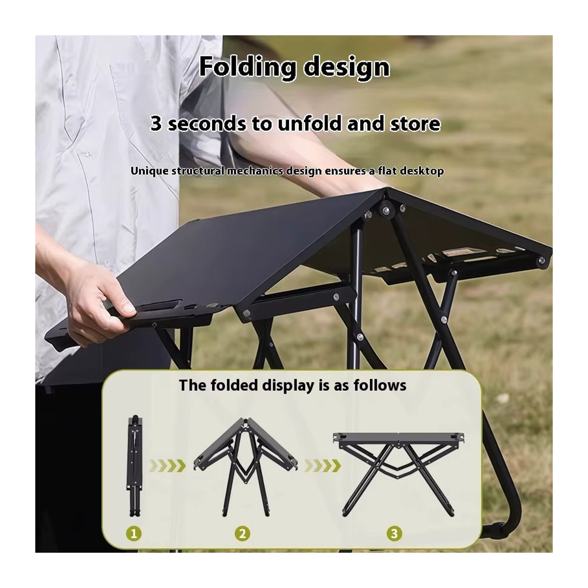 Tragbarer Outdoor-Klapptisch in Schwarz als multifunktionaler taktischer Campingtisch für Picknick und Camping - Bild 5