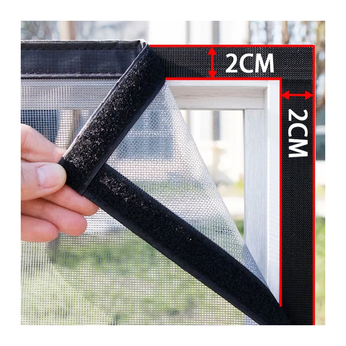 TranquilTouch Selbstklebende Fensterscheiben zum Insektenschutz und zur Staubisolierung in Weiß mit grauem Netz und weißem Rand - Bild 1