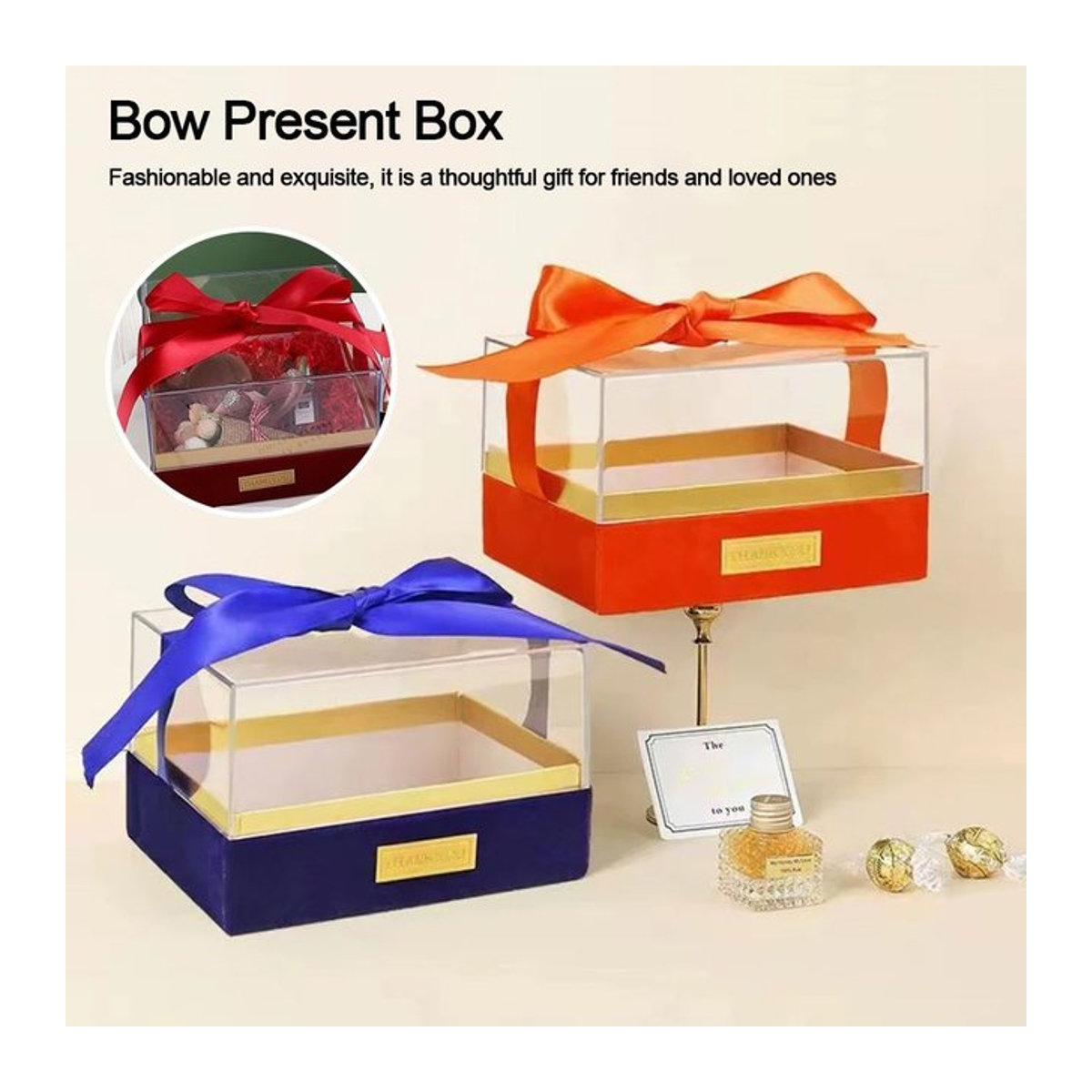 Transparente Acryl Geschenkbox in Bogenform für Hochzeit und Valentinstag, Blau - Bild 1