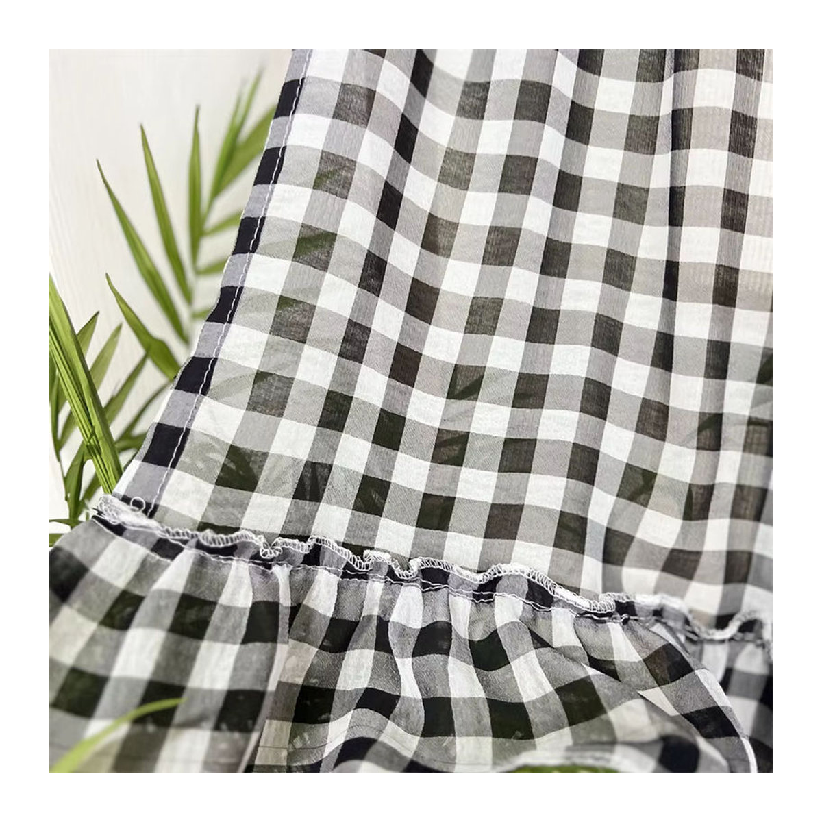 Transparente Chiffon-Küchenvorhänge mit geometrischem Gitter-Tier-Muster und Volant für Wohnzimmer, Badezimmer und Bauernhaus-Fenster - Bild 5