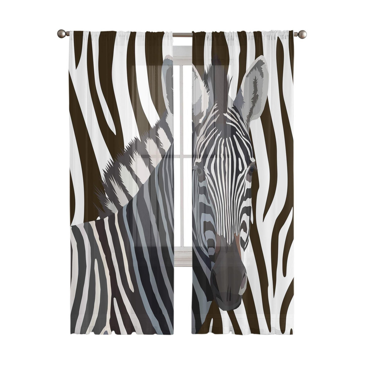 Transparente Chiffon-Vorhänge mit Zebrahaut-Textur für Wohnzimmer und Schlafzimmer, Breite: 135 cm, Höhe: 114 cm - Bild 1