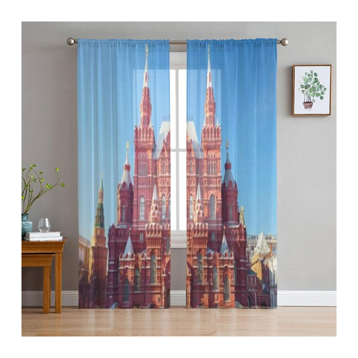Transparente Chiffon-Vorhänge The State Historical Museum On Red Square in Multicolor, B: 135 cm, H: 114 cm - Bild 1