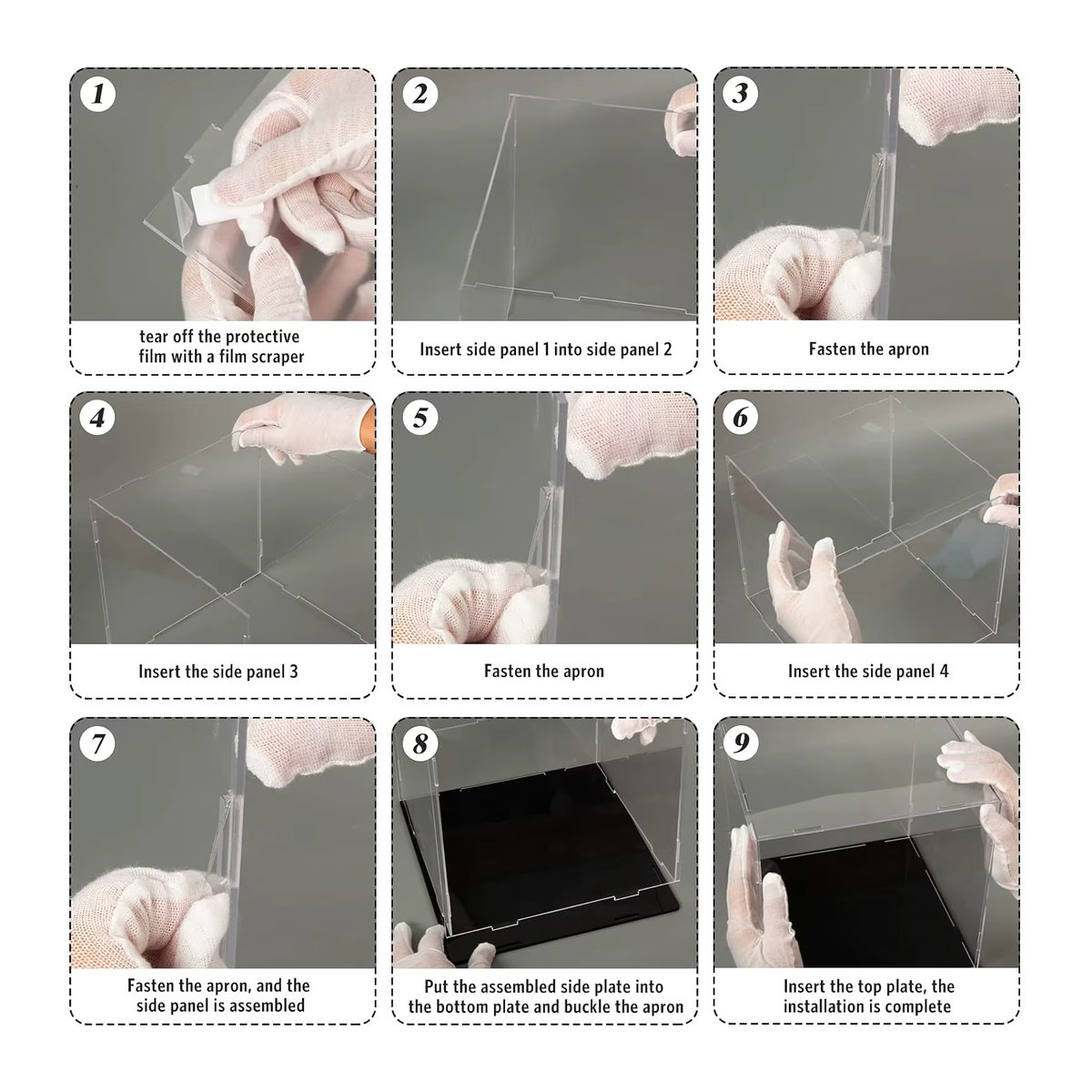 Transparente Displaybox mit weißer Basis als staubdichter Aufbewahrungsschrank für Labubu Figuren - Bild 5