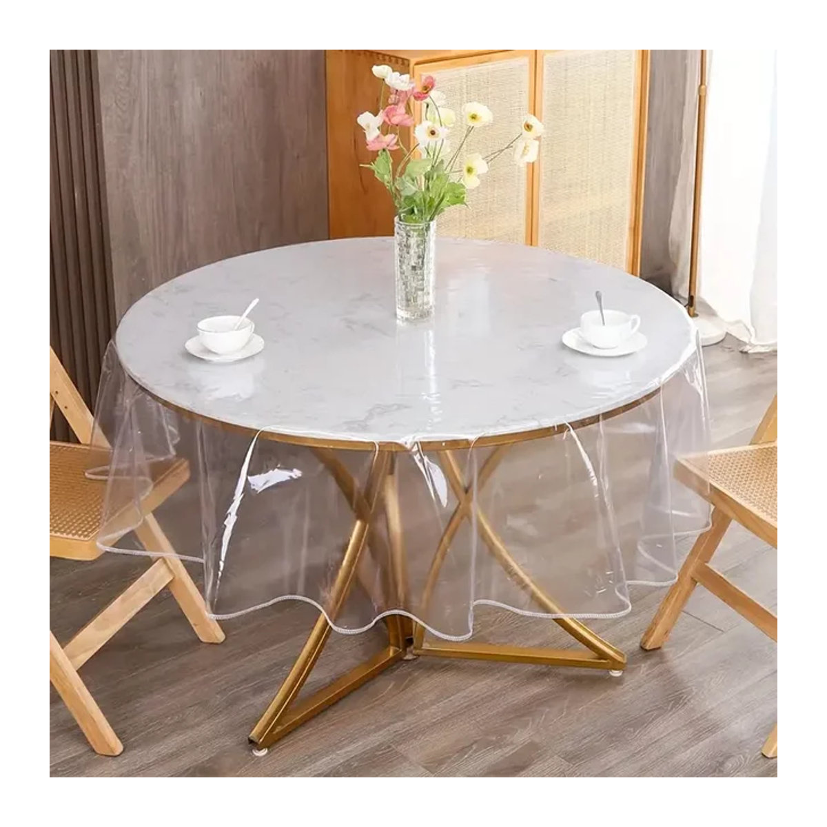 Transparente runde PEVA-Tischdecke mit Schutzhülle, wasser- und ölbeständig - Bild 1