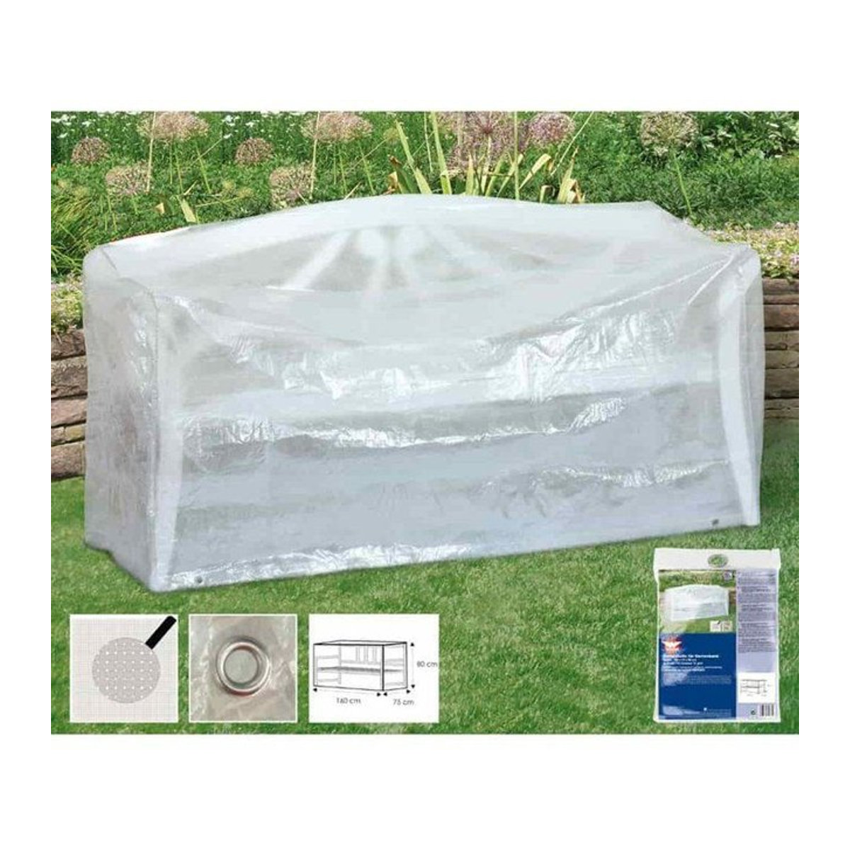 Transparente Schutzhülle für 3-Sitzer Gartenbank, B/T/H: 160 x 80 x 75 cm - Bild 1