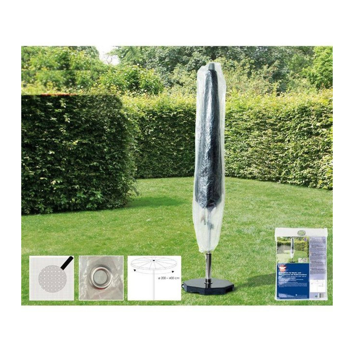 Transparente Schutzhülle für Gartenschirm, Durchmesser: 200-400 cm, B/H: 30 x 193 cm - Bild 1