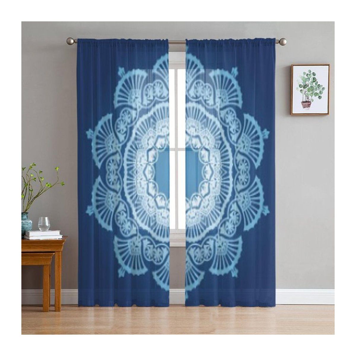 Transparente Tüll Fenstervorhänge mit Blumenmuster für Wohnzimmer und Schlafzimmer, Chiffon Voile Organza Gardine, B: 135 cm, H: 114 cm - Bild 1