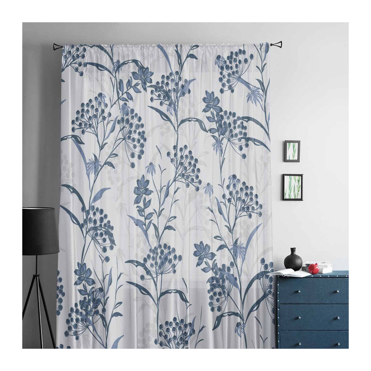 Transparente Tüll-Vorhänge mit Pflanzenstruktur von Binchi Outdoor Equipment in Blau, B: 135 cm, H: 114 cm - Bild 2