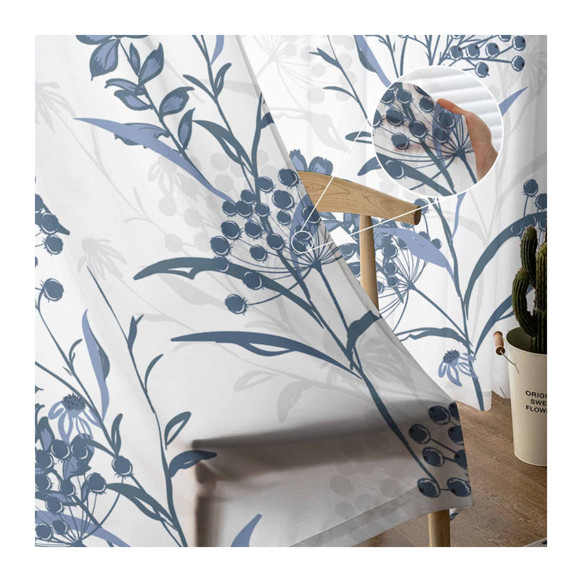 Transparente Tüll-Vorhänge mit Pflanzenstruktur von Binchi Outdoor Equipment in Blau, B: 135 cm, H: 114 cm - Bild 5