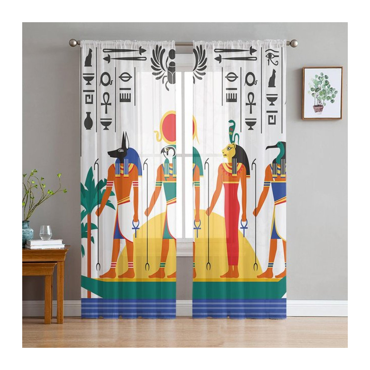 Transparente Tüllvorhänge im indischen Stil von A Family Of Home Textiles für Wohnzimmer, Schlafzimmer und Küche, B: 135 cm, H: 114 cm - Bild 1