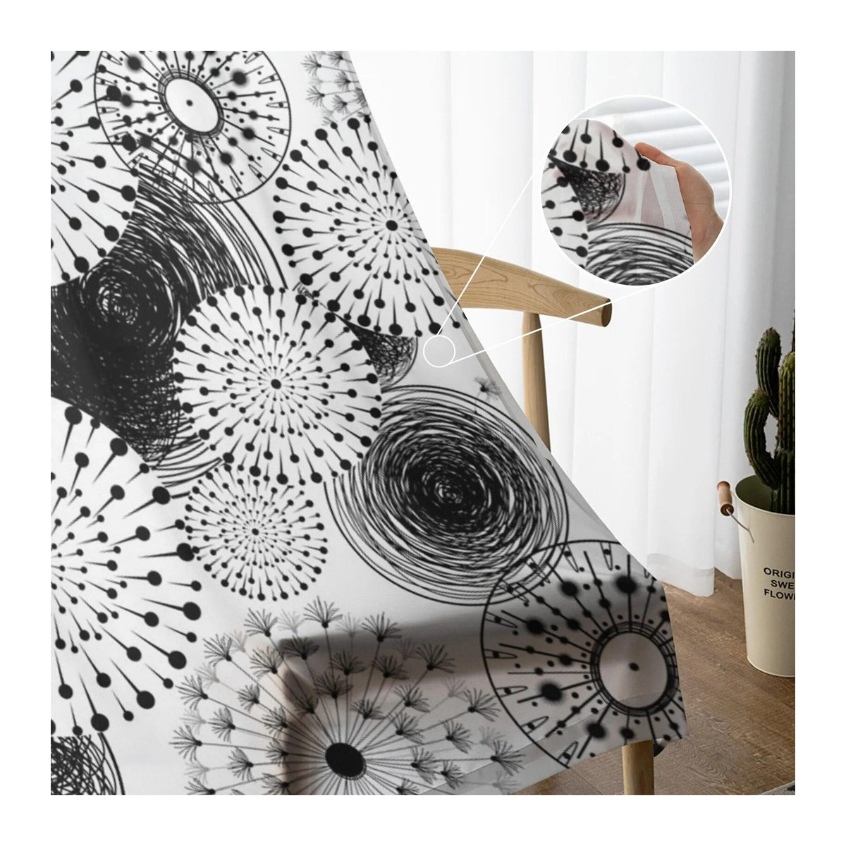 Transparente Tüllvorhänge mit Löwenzahn-Blumen von A Family Of Home Textiles in Weiß, Breite: 135 cm, Höhe: 137 cm - Bild 1