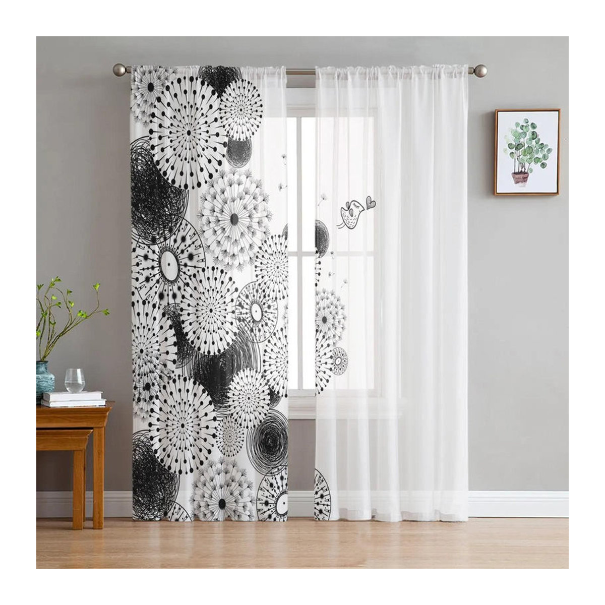 Transparente Tüllvorhänge mit Löwenzahn-Blumen von A Family Of Home Textiles in Weiß, Breite: 135 cm, Höhe: 137 cm - Bild 2