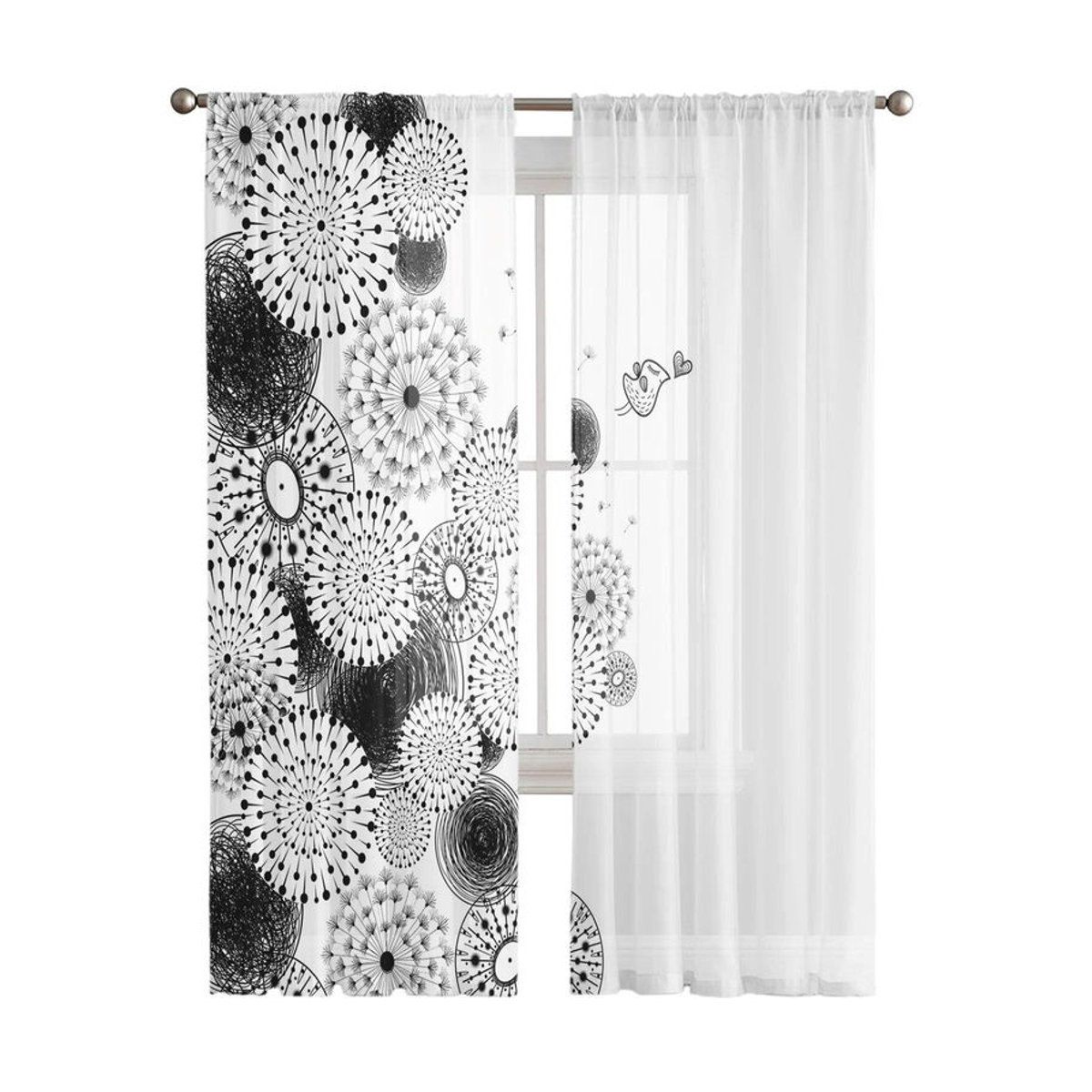 Transparente Tüllvorhänge mit Löwenzahn-Blumen von A Family Of Home Textiles in Weiß, Breite: 135 cm, Höhe: 137 cm - Bild 4