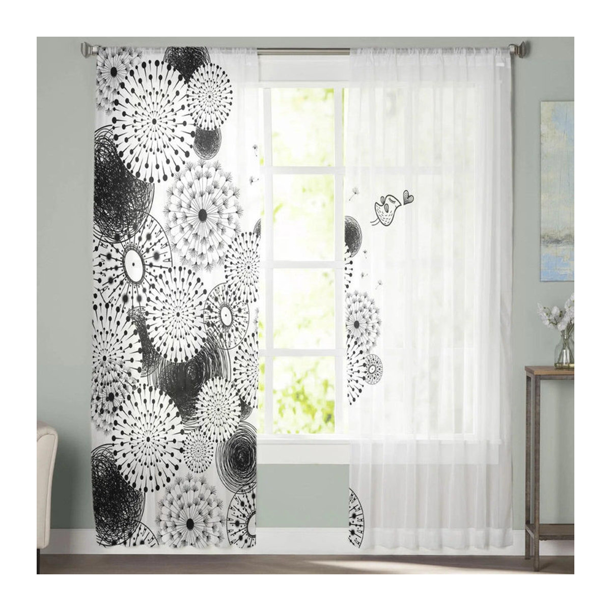Transparente Tüllvorhänge mit Löwenzahn-Blumen von A Family Of Home Textiles in Weiß, Breite: 135 cm, Höhe: 137 cm - Bild 5