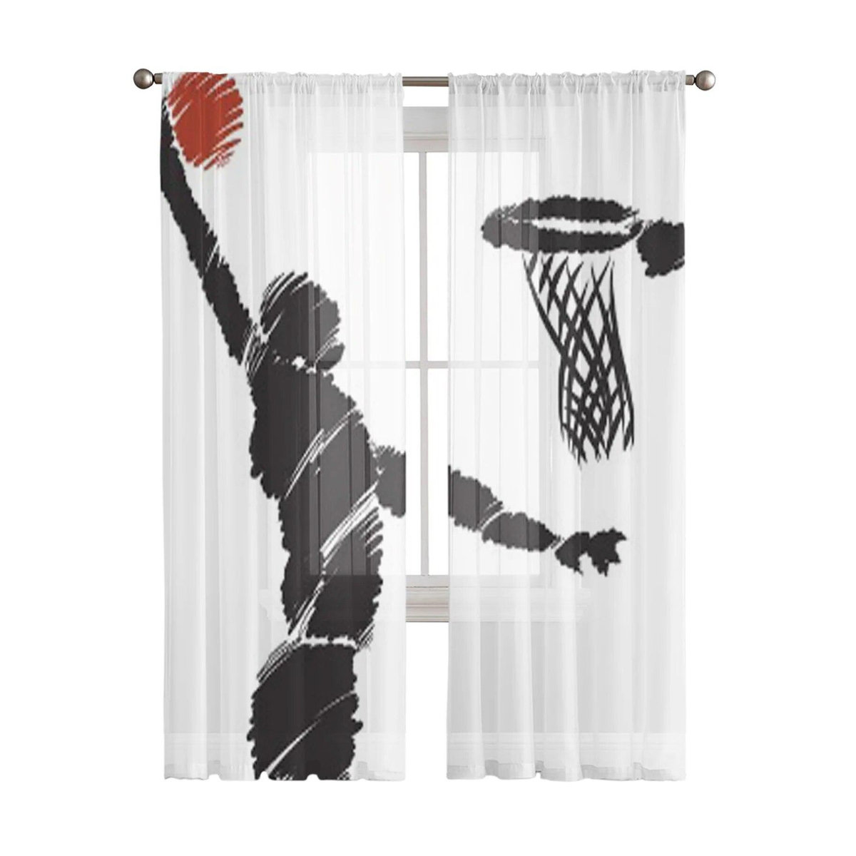 Transparente Voile-Gardine mit Basketballspieler-Motiv von A Family Of Home Textiles, Chiffon-Vorhang für Schlafzimmer, Wohnzimmer oder Küche, Breite: 135 cm, Höhe: 114 cm - Bild 1
