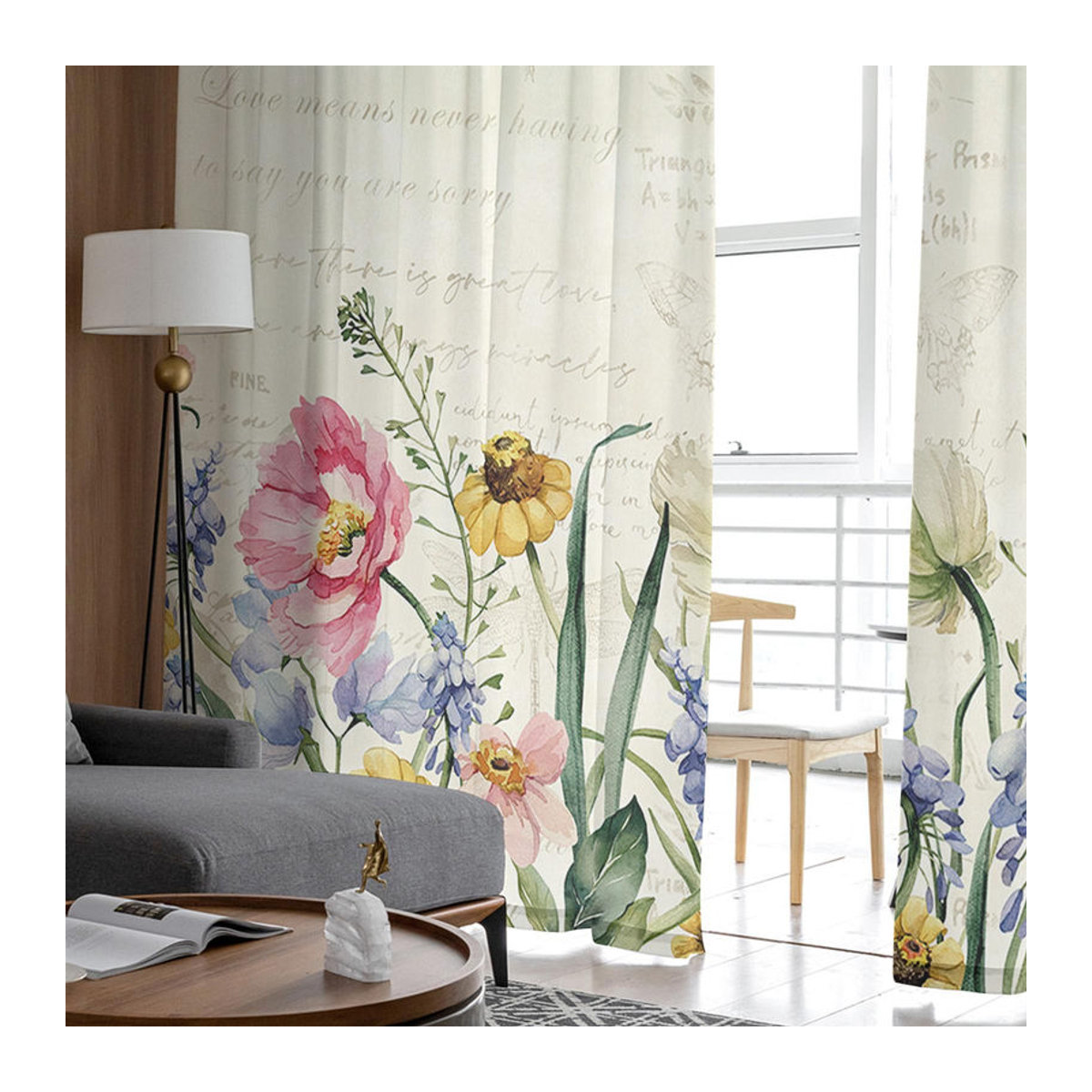 Transparente Voile Gardine mit Frühlingsblumen und Wildblumen für Wohnzimmer, Küche oder Schlafzimmer, B: 135 cm, H: 114 cm - Bild 5
