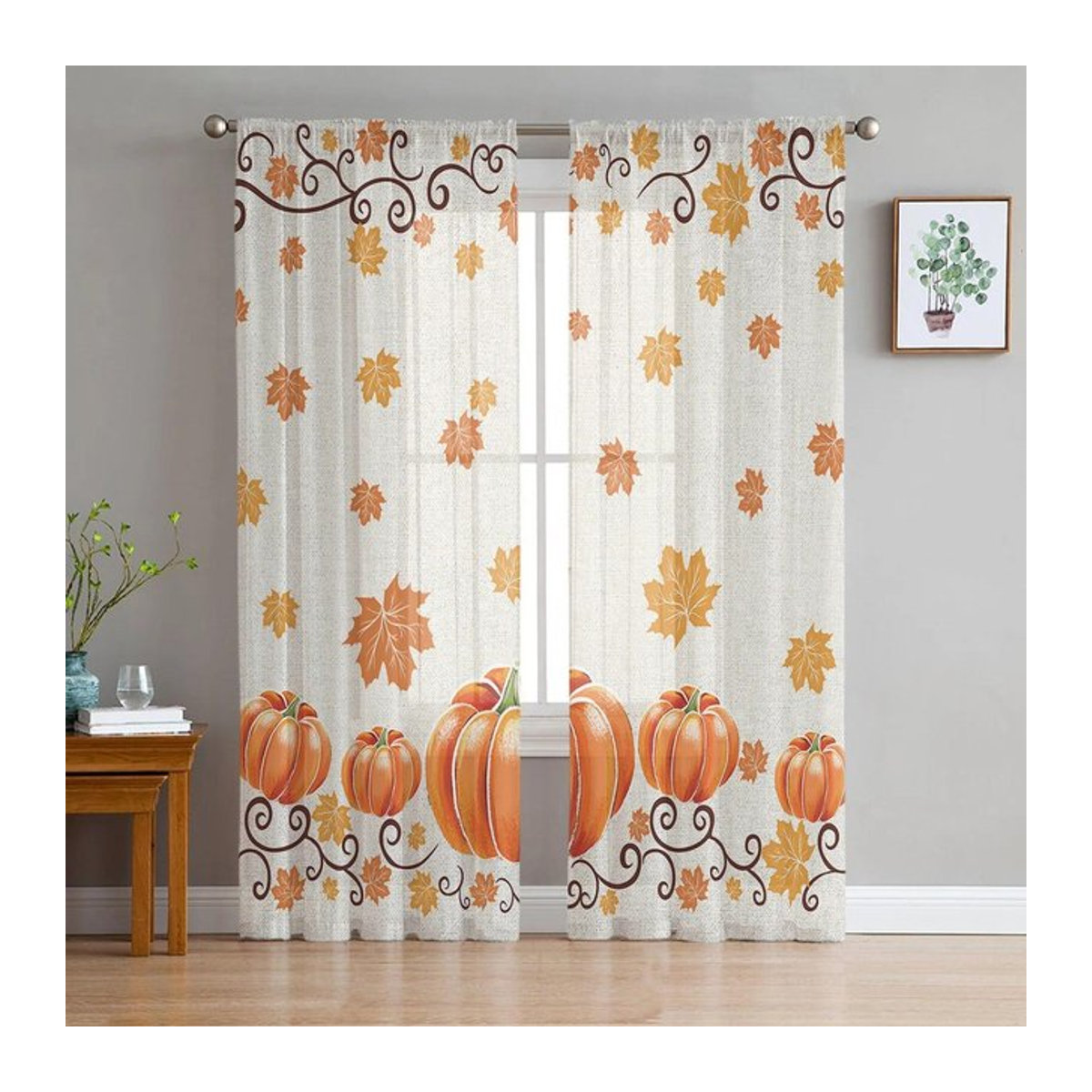 Transparente Voile-Tüll-Vorhänge mit Herbst-Ahornblatt-Design für dein Schlafzimmer, B: 135 cm, H: 114 cm - Bild 1