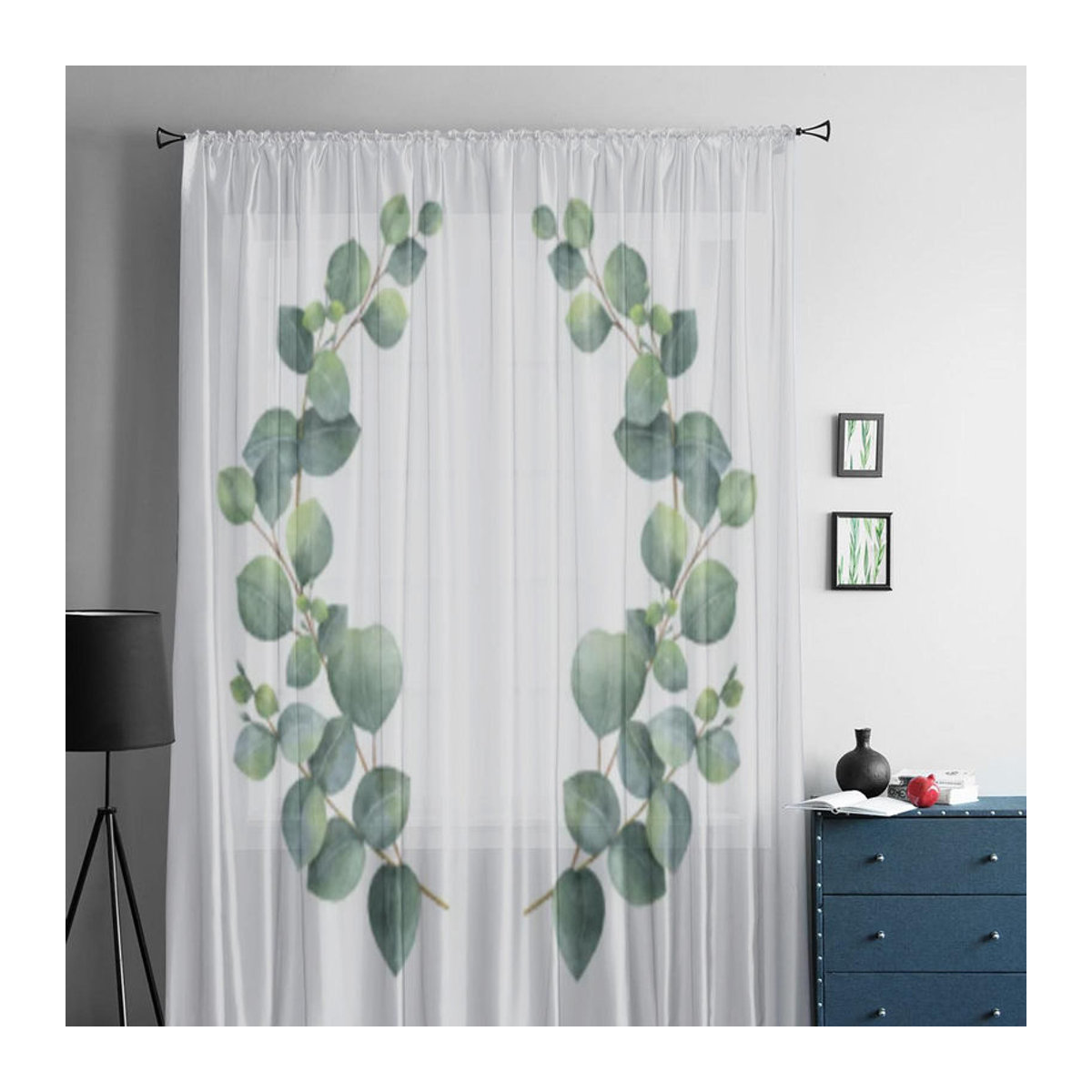 Transparente Voile-Vorhänge mit Eukalyptusblättern und Zweigen für Schlafzimmer und Wohnzimmer, B: 135 cm, H: 114 cm - Bild 3